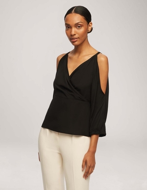 Hauts Anne Klein Cold Shoulder Crossover Peplum Blouse   | MQK-9516191